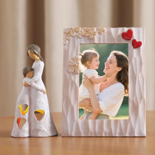Best Mother Gifts from Daughter Unique Candle Holder Statue | with Flickering LED Light Sentimental Gifts for Mom Resin Mother Daughter Tealight Candle Holders Figurine (Frame for Free) - color: Gifts for Mom Set