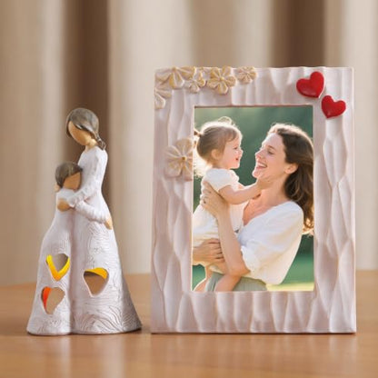 Best Mother Gifts from Daughter Unique Candle Holder Statue | with Flickering LED Light Sentimental Gifts for Mom Resin Mother Daughter Tealight Candle Holders Figurine (Frame for Free) - color: Gifts for Mom Set