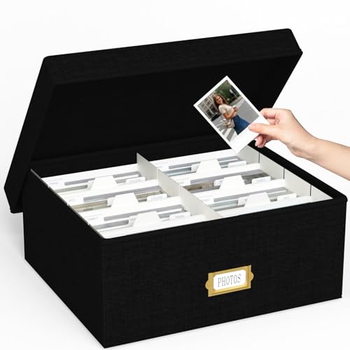 Decorative Photo Storage Box, Linen Photo Box Holds 1700 4x6 Pictures Black - color: Black, size: 4x6 (1 Pack)