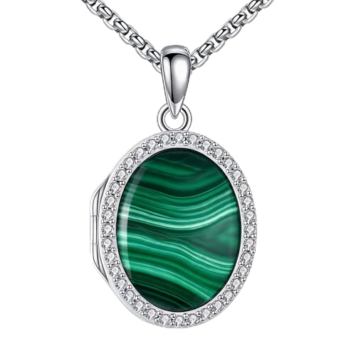 ONEFINITY Locket Necklace Photo Necklace Memorial Jewelry Gifts for Women Mom Wife - color: Malachite