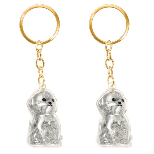 ELANE Dog Hair Keepsake，2 Pack Pet Hair Memorial Keepsake Pet Hair Keychain Keepsake (Clear Bichon) - color: Clear Bichon