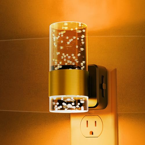 L LOHAS LED Night Light, Modern Night Lights Plug into Wall | Dimmable Amber Night Light with Auto Light Sensor, Wall Sconce-style Design Nightlight for Bathroom, Bedroom, Hallway - color: Gold Ring-Amber, size: 1 Pack