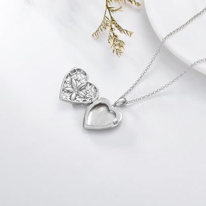 Dorunmo Personalized Locket Necklace 925 Sterling Silver that Holds Pictures Butterfly Birthstone Photo Heart Locket Custom Jewelry Congratulations New Beginnings New Job Gifts for Women - color: Sapphire Flower, style: Only Locket