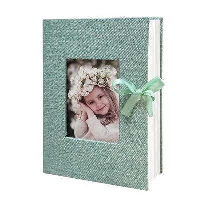 Photo Album 4x6 100 Pockets, Slip-in Picture Albums, Linen Cover Top Loader Vertical Pockets Albums for Baby, Kids Boy Girls, Wedding, Family, Anniversary, Green - color: Green, size: 100 Pockets white Bandage