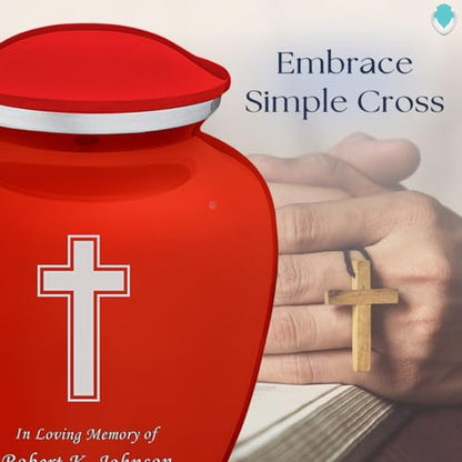 Geturns - Adult Personalized Simple Cross Cremation Urns for Human Ashes I Large Bright Red Funeral Urn for Men and Women I 200 lbs - color: Bright Red