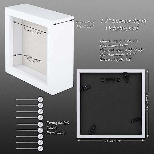 1DOT2 5x5 Small Shadow Box Frame Display Case, White | Grade A Pine Wood, HD Glass Front, Soft Linen Back, 1.2 Inch Depth, MDF Backboard, For Pet Flower Photos, White - color: White, size: 5x5