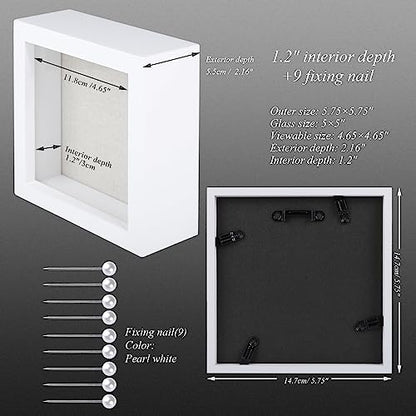 1DOT2 5x5 Small Shadow Box Frame Display Case, White | Grade A Pine Wood, HD Glass Front, Soft Linen Back, 1.2 Inch Depth, MDF Backboard, For Pet Flower Photos, White - color: White, size: 5x5