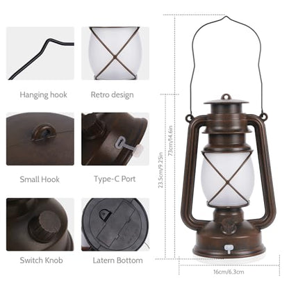 2 Pack Vintage Lantern Flickering Flame Rechargeable LED Retro Camping Lights 4 Modes Remote Control Battery Powered Outdoor Lamp Hanging Lanterns