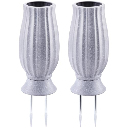 2 Set Cemetery Vase for Memorial Artificial Flowers Grave Decorations - color: Grey Granite