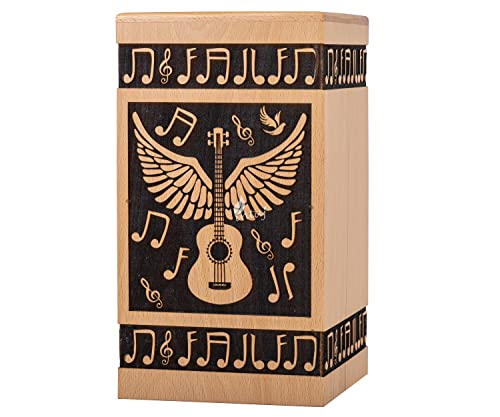 Guitar Wings Wood Keepsake Urn for Human Ashes, 20 Cu in, Beechwood - color: Beechwood, size: Keepsake (20 lbs)