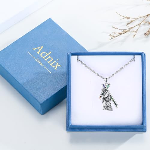 Crucifix Necklace for Men 925 Sterling Silver Jesus Cross Necklace Crucifix Cross Pendant Protection Jewelry for Men Women - style: A03-Carrying Cross-Abalone