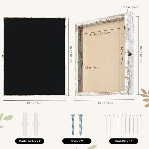 13×16 Shadow Box Frame, Linen Back, Glass Door, Hinge Display Case - color: Rustic White, size: 13×16