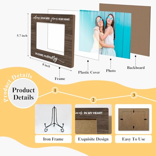 Wooden Photo Frame Sympathy Bereavement Gifts for Loss of a Loved One, Wooden Photo Frame with Iron Stand for Tabletop Desktop Display, Memorial Condolences Remembrance (4x6" Horizontal Photo) - 25