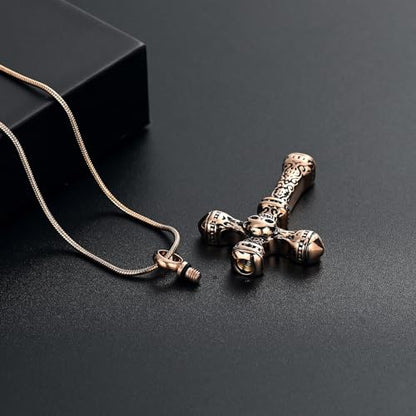 Skull Cross Cremation Jewelry Retro Skull Urn Necklaces for Ashe Stainless Steel Memorial locket Keepsakes Jewelry Human Ash Pendant Jewelry for Men Women - color: Rosegold