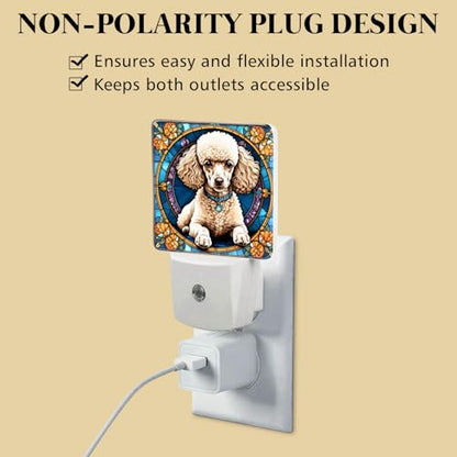 Poodle Stained Glass Night Lights Plug into Wall for Room, Poodle Night Light LED for Bedroom - color: Poodle