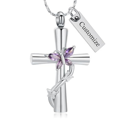Imrsanl Cross with Butterfly Urn Necklaces for Ashes for Women - color: Customize