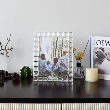 Luxury Crystal Picture Photo Frame,Grid Diamond Craft,Crystal Wedding Frame of Keepsake Photo Frames, Tabletop Display Decor Frame, Clear with Gift Box (8" x 10") - size: 8"x10"