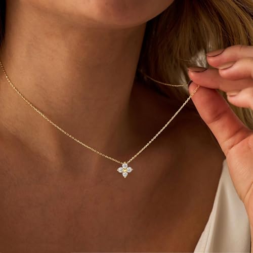 Gold Silver Pendant Necklace for Women, Dainty CZ Jewelry Gift | 14K Gold Silver Plated, Cubic Zirconia Pearl Charm, Trendy Layered Necklace, Adjustable Chain, Waterproof, Hypoallergenic - color: Gold-Clover