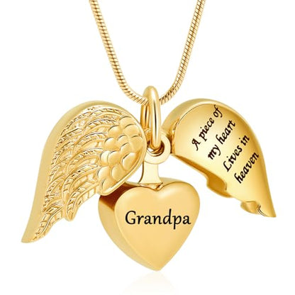 Cremation Jewelry Heart Urn Necklace for Human Ashes for Women Men A Piece of My Heart Lives in Heaven Memorial Ashes Keepsake Pendant - color: Gold-Grandpa