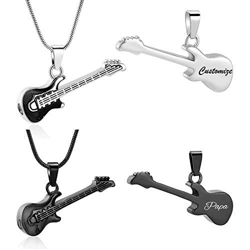Yinplsmemory Cremation Jewelry Carved Guitar Urn Necklace for Ashes for Dad Cremation Pendant Ashes Holder Memorial Keepsake Urn Necklace for Women/Men - color: Silver b