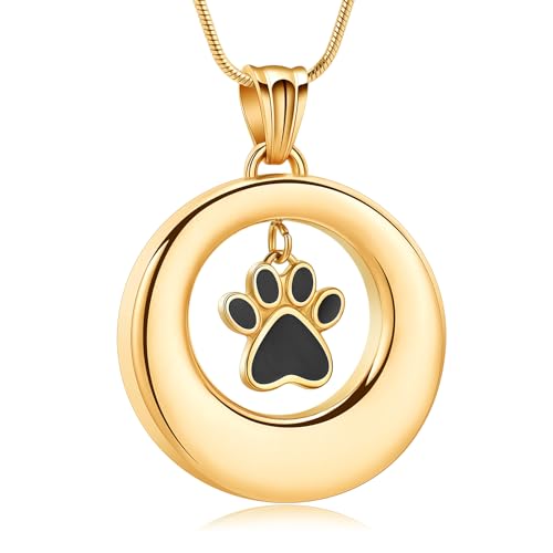 Dog Paws Cremation Jewelry Pet/Cat/Dog Paws Urn Necklaces for Ashes Stainless Steel Pet Ashes Holder Memorial Keepsakes Locket Pendant Jewelry for Men Women - color: Customize