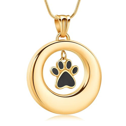 Dog Paws Cremation Jewelry Pet/Cat/Dog Paws Urn Necklaces for Ashes Stainless Steel Pet Ashes Holder Memorial Keepsakes Locket Pendant Jewelry for Men Women - color: Gold