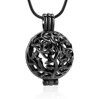 Cremation Jewelry Urn Necklace for Ashes with Hollow Mini Ball Keepsake Urn Pendant Memorial Jewelry for Ashes - color: Silver with Black