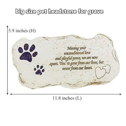 Shinning Paw Prints Pet Memorial Stones Headstones for Dogs or Cats, Resin Pet Grave Stone Plaques Tombstone Memorial Gifts Sympathy Gift for Loss of Dogs Outdoor