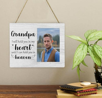 Grandpa Memorial Picture Frame, I Will Hold You in My Heart Remembrance Wooden Photo Frame Gifts for Loss of Grandpa, 4x6 inch Photo - style: Grandpa Memorial Remembrance