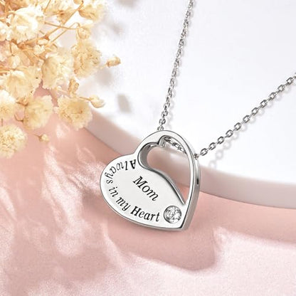 S925 Sterling Silver Heart Urn Necklace Memorial Ashes Keepsake Jewelry - style: Mom