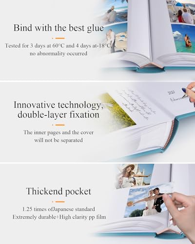 1DOT2 Photo Album for 4x6 Pictures with Writing Space, Blue | Holds 402 Photos,Linen Cover with Front Window, Acid-free Inner Pages, Ideal for Marriage Children Travel Family - color: Peacock Blue