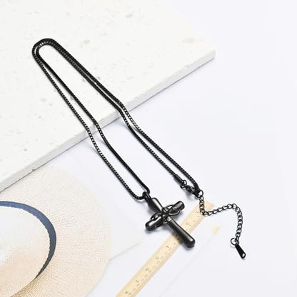XSMZB Rose Flower Cross Cremation Jewelry for Ashes Human Pet Funeral Urn Pendant Cross Keepsake Ashes Necklace Memorial Gift - color: Black