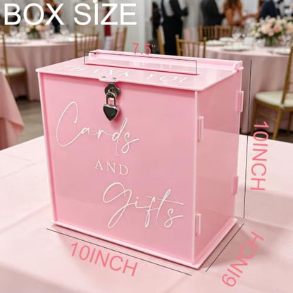 Acrylic Card Box with Lock & Slot, Macaron Pink Money Gift Card Box for Baby Shower Reception, Cash Envelope Box for Quinceanera Graduation Bridal Shower Wedding & Anniversary Party Supplies - color: Macaron Pink
