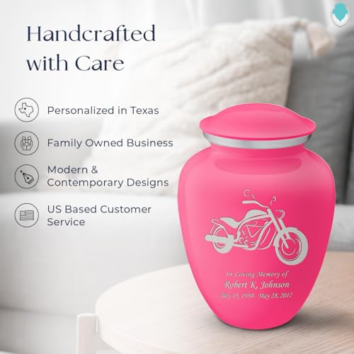 Adult Personalized Motorcycle Cremation Urns for Human Ashes I Large Bright Pink Funeral Urn for Men and Women I 200 lbs - color: Bright Pink