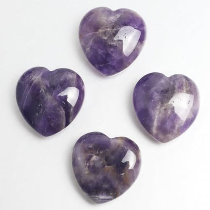 Amethyst Heart Worry Stones, 1.2 Inch, Set of 4 | Polished Heart Crystals, Palm and Pocket Stones, Reiki Meditation Accessories, Love Carved Stones, Crystal Gift Set - color: Amethyst