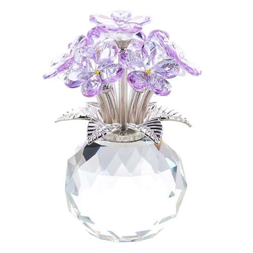 Qianwei Purple Forget Me Not Crystal Flowers - Sympathy Glass Flowers Collectible Figurines Decor Paperweight Ornament Home Office Table Desk Decorations - color: Purple-plus