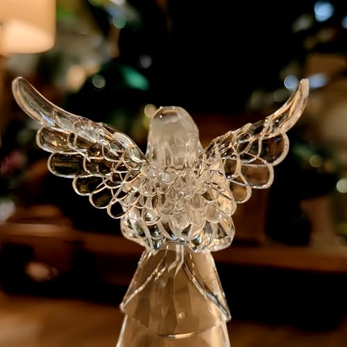 Praying Angel Acrylic Statue 8.6”H LED Lighted Christmas Decor | LED Acrylic Praying Angel Statue Symbol Of Peace Luck Dual Power Night Light Ornament For Holiday Mother’s Day Gifts
