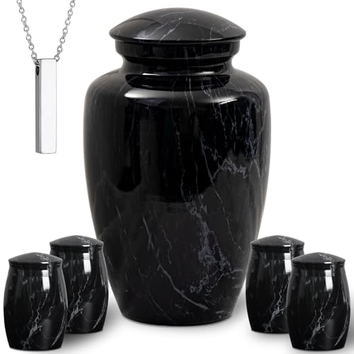 Black Marble Finish Cremation Urn Set for Human Ashes Adult - size: Large,Set Black Marble