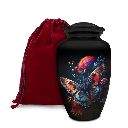 Urn - Urns for Human Ashes Adult - Butterfly Memorial Urns for Human Ashes - Decorative Urns - Cremation Urn for Adult Ashes - 200LB Urn with Bag - color: Butterfly Garden, size: 1 Large Urn