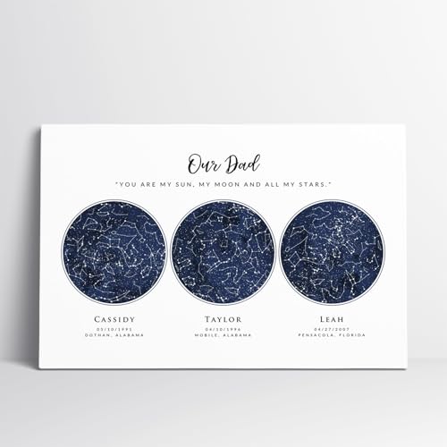 BlissfulMelodyDesign Custom Star Sky Map Print, Navy Watercolor Texture Zodiac Constellation, Wedding Anniversary Birthday Newborn Gift, Wall Art Prints (Three Circles) - style: Three Circles
