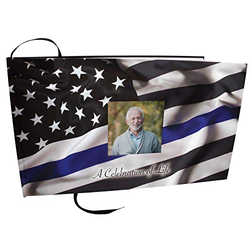 COMMEMORATIVE CREMATION URNS Blue Line Flag Police Photo Funeral Guest Book for Memorial Service and Celebration of Life Guest Book for Memorial Service - Beautiful & Vibrant Sign in Book for Funeral - color: Blue Line Flag