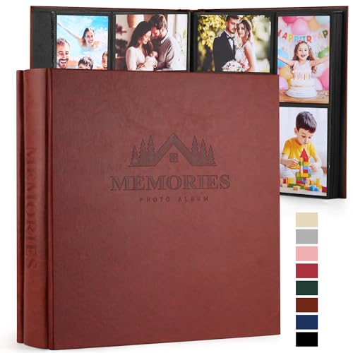 DazSpirit 4x6 Photo Album, 600 Pockets, Leather Cover, Slip-In Pages | Embossed Leather Cover, Extra-Large Memory Book for Wedding, Baby, Anniversary and Family Photos, Brown - color: Brown