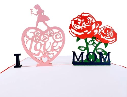 iGifts And Cards I Love You Mom Mother's Day 3D Pop-Up Card 4.75x6.75 | Floral Heart, Thank You, Birthday, New Mum, World's Best Mom, Inspirational, Mother Figure, Daughter, Keepsake Memento - color: I Love Mom