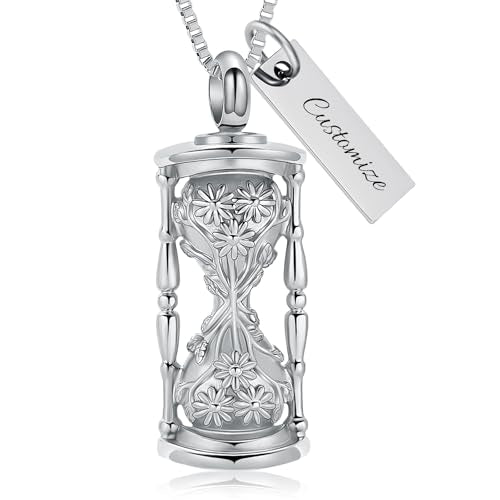 XSMZB Sunflower Hourglass Urn Necklaces for Ashes Human Pet Memorial Jewelry for Ashes Cremation Keepsake Pendant for Men Women - color: Customize