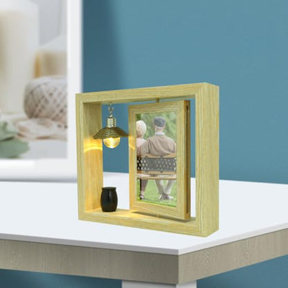 Kichvoe Rotating Memorial Picture Frame with Small Urn for Ashes 4X6 Inch Wooden Tabletop Keepsake Frame for Human Ashes