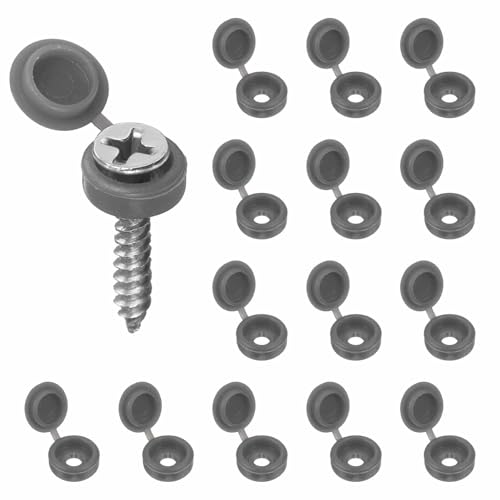 HARFINGTON 200pcs Plastic Hinged Screw Cover Caps 3.1mm / 0.12" Shutter Screw Caps Fold Snap Washer Covers for Windows Outside Railings Furniture, Gray - color: Gray, size: 0.12"