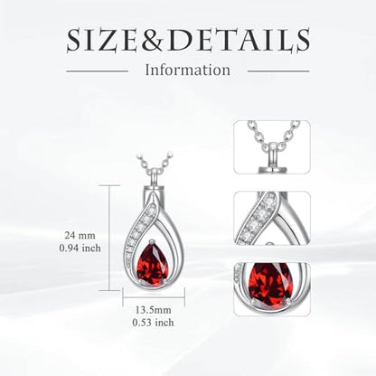 Teardrop Urn Necklace for Ashes Birthstone Keepsake Pendant Cremation Jewelry for Ashes Memorial Jewelry Gifts for Loss of a Loved One for Women - style: Jan-Garnet