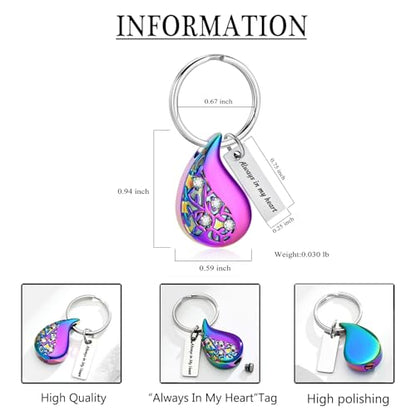 zeqingjw Cremation Jewelry Teardrop Urn Keychain for Ashes Tree of Life Urn Ashes Cremation Memorial Keepsake Keychain - color: Colorful