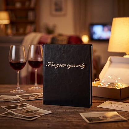 AmazingSpark Boudoir Photo Album for Your Eyes Only Black Leather Self Adhesive with 4x6 Inch, 5x7 Inch Photo Book Gift for Him Husband Boyfriend Groom Wedding Bridal Shower Wedding Anniversary(7x6") - size: 7x6"