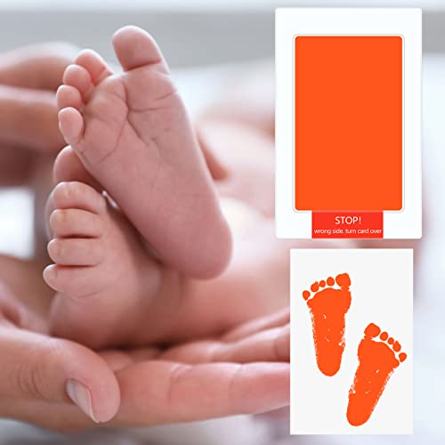 48 Pcs Inkless Baby Footprint Kit Includes 16 Pcs Colorful Ink Pad and 32 Imprint Card for Baby Hand and Footprints, Handprint Dog Paw Print Kit for Newborn Registry Gifts Family Printing Mom Girl